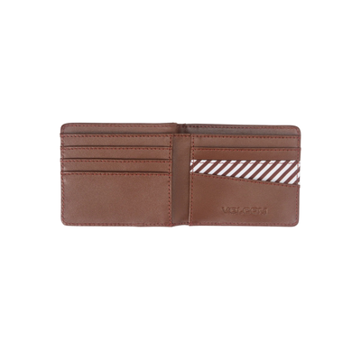 A volcom pay-a-pal brown textured leather bi-fold wallet with a diagonal stitched design on the front, shown against a plain white background.