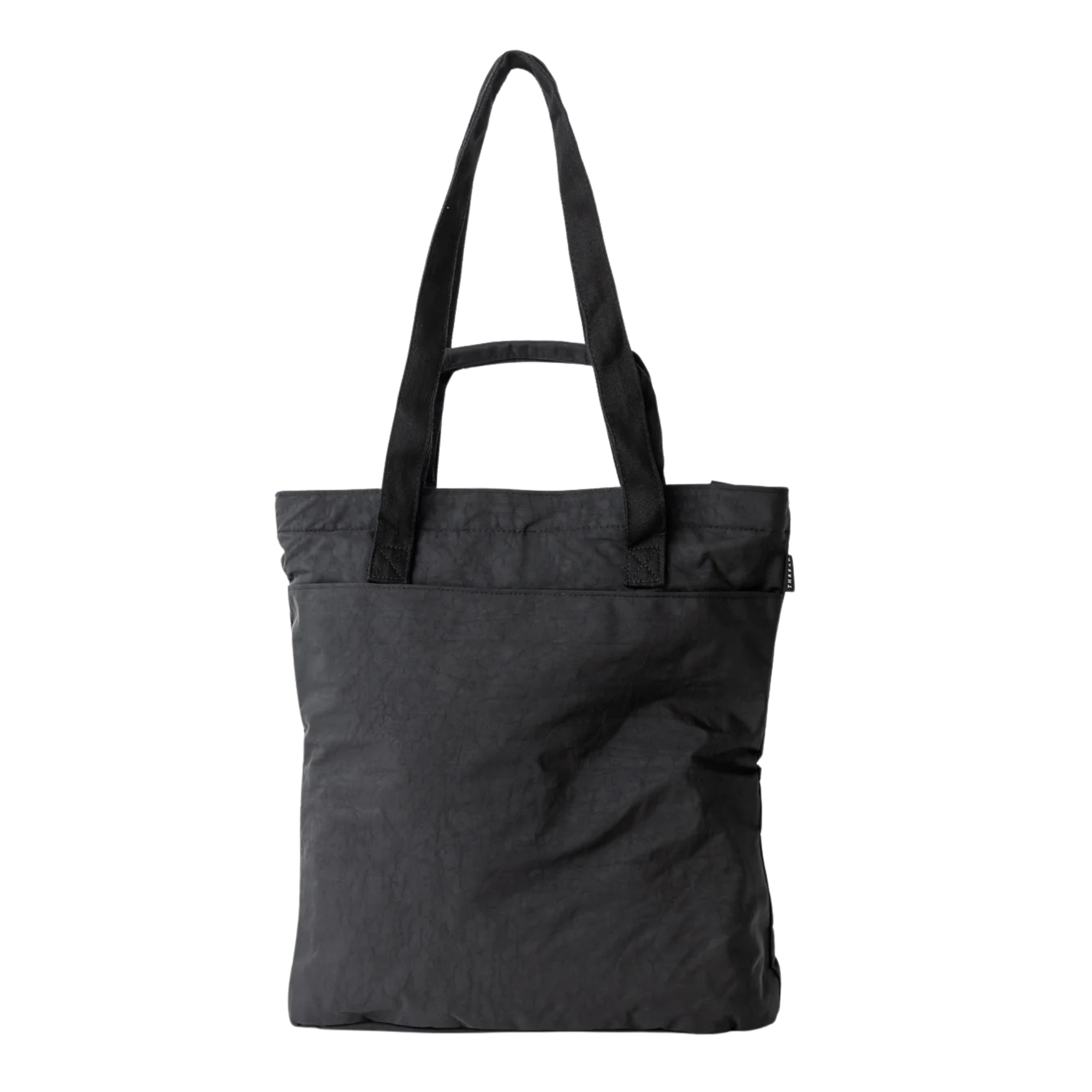 Black thread scout tote bag with a zipper pocket on a white background