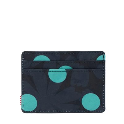 blue floral herschel charlie card wallet with blue polka dots