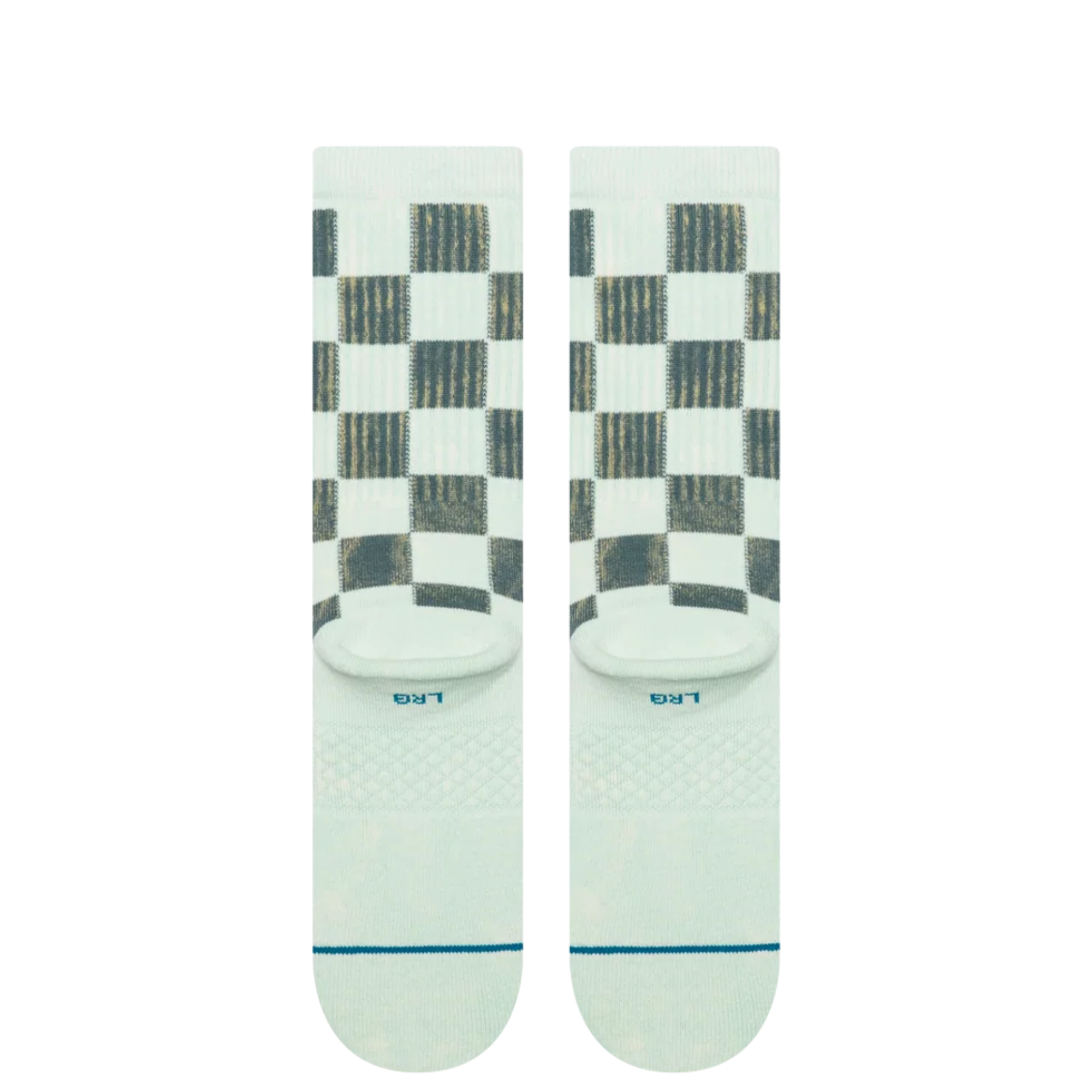 light green and dark green checkerboard stance dance floor crew socks on a white background