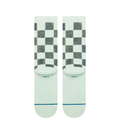 light green and dark green checkerboard stance dance floor crew socks on a white background