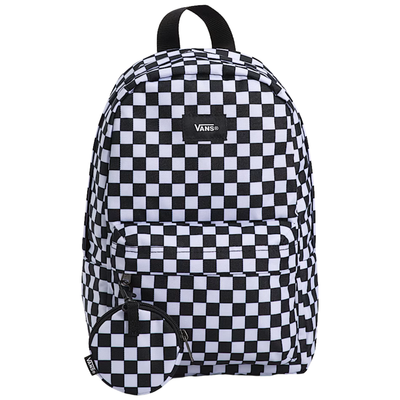 black and white checkerboard mini vans backpack on a white background