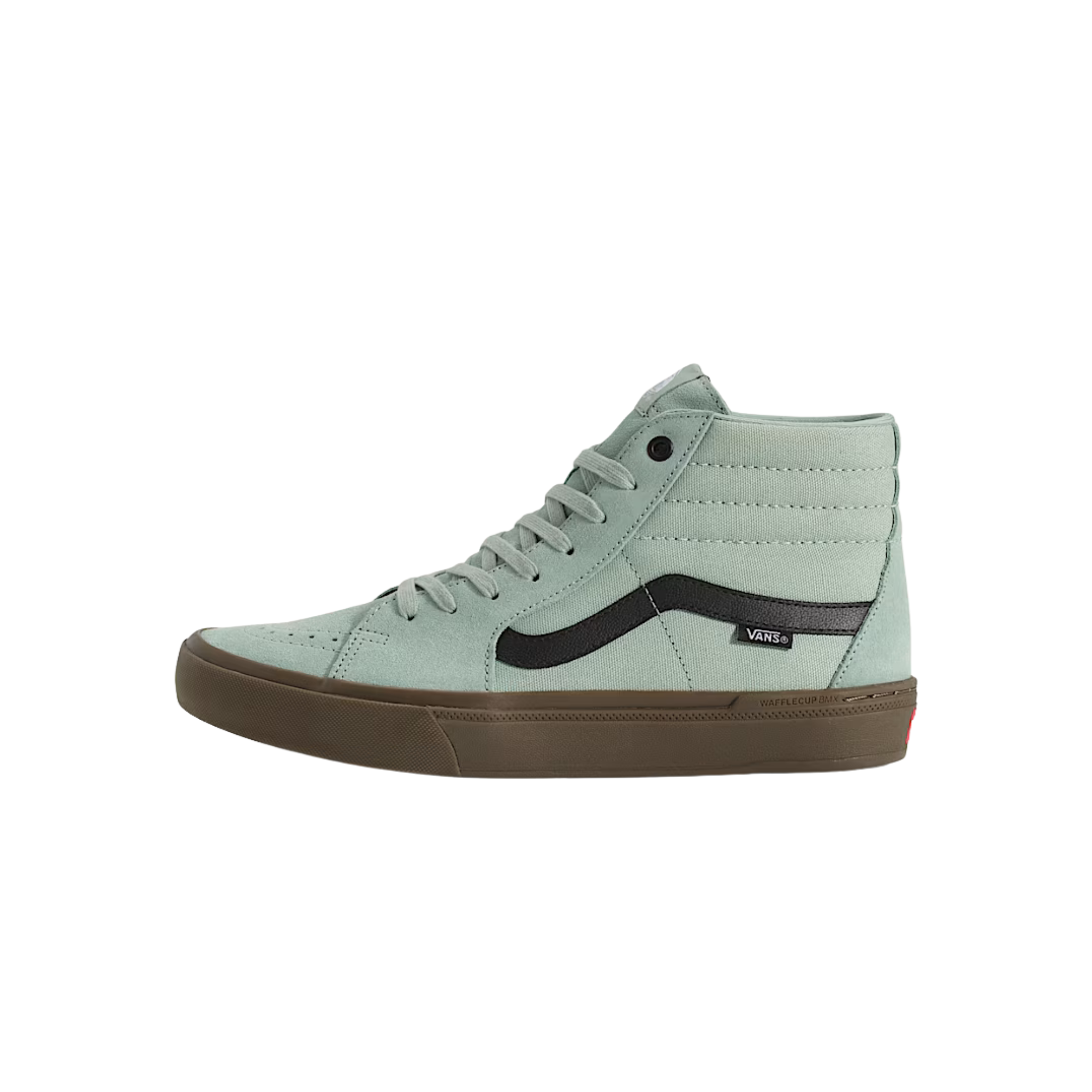 grey green vans men's bmx sk8-hi with black sidestripe and gum sole