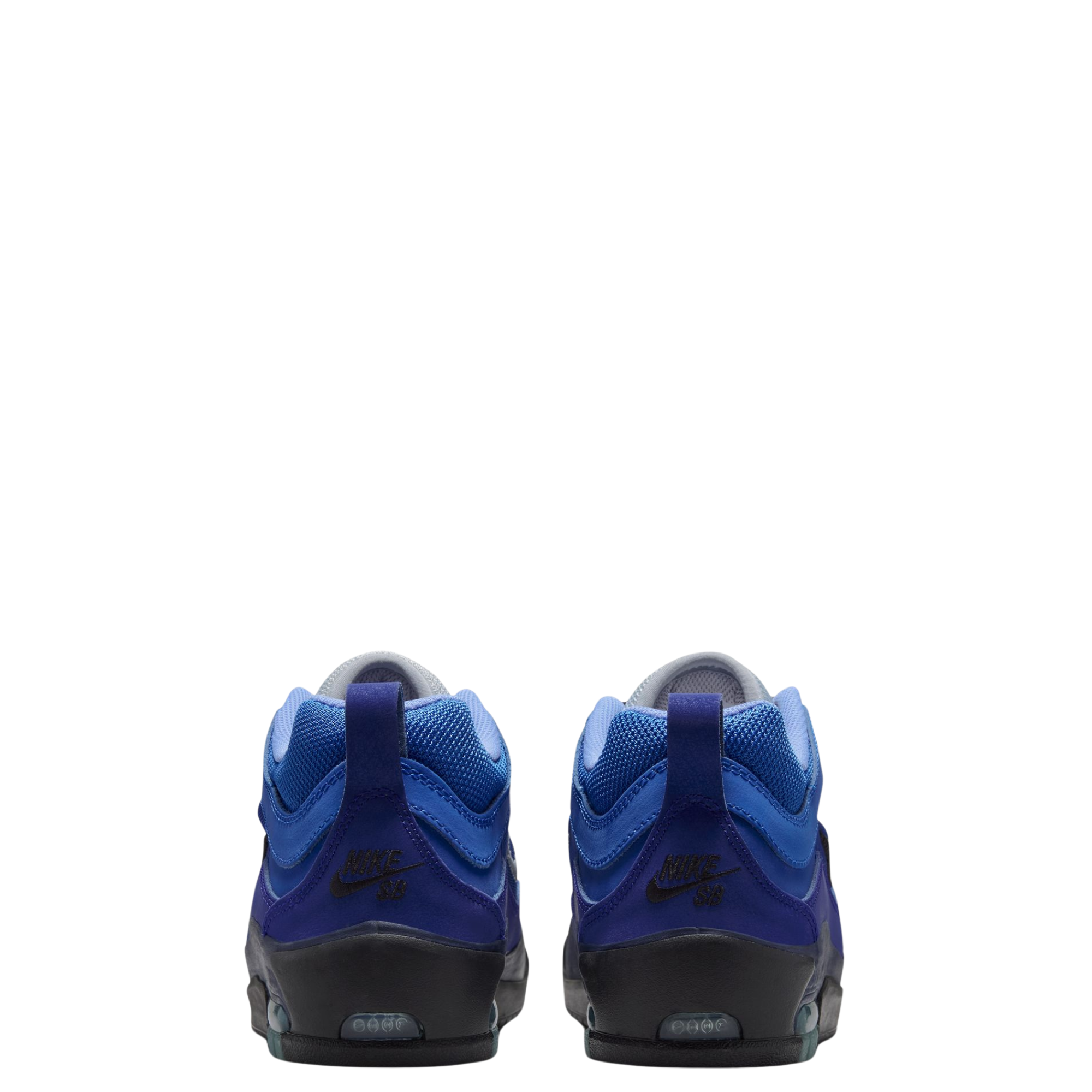 A Nike sb ishod wair Air Max sneaker in a vibrant royal blue colorway, featuring a black Swoosh logo, black laces, and a black midsole, shown from a side profile on a white background.