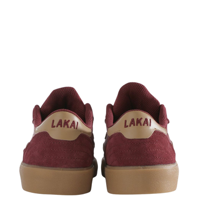 burgundy lakai cambridge skateboard sneaker with gum sole on a white background