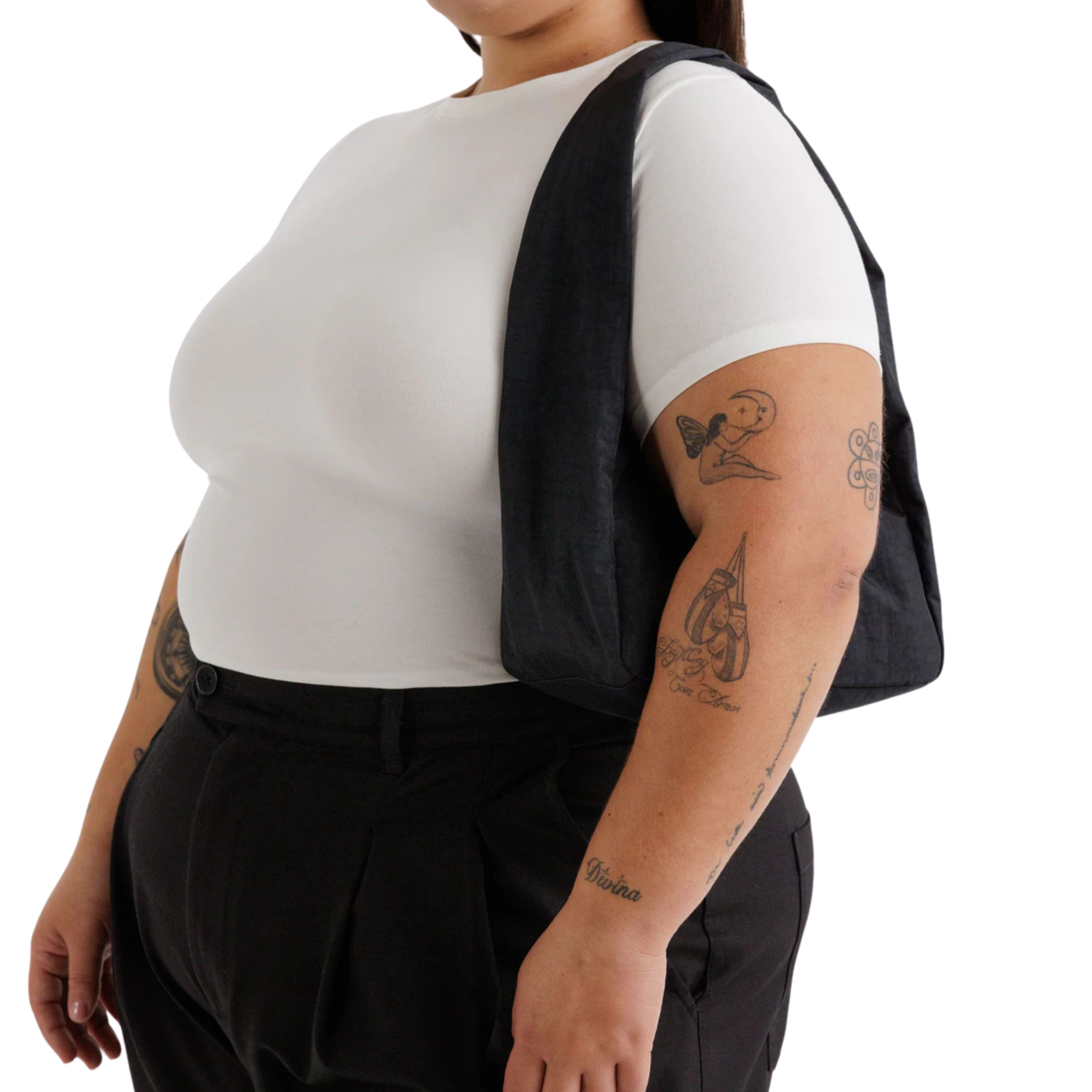 A black slouchy baggu nylon meringue shoulder bag with a single strap, photographed against a solid white background.