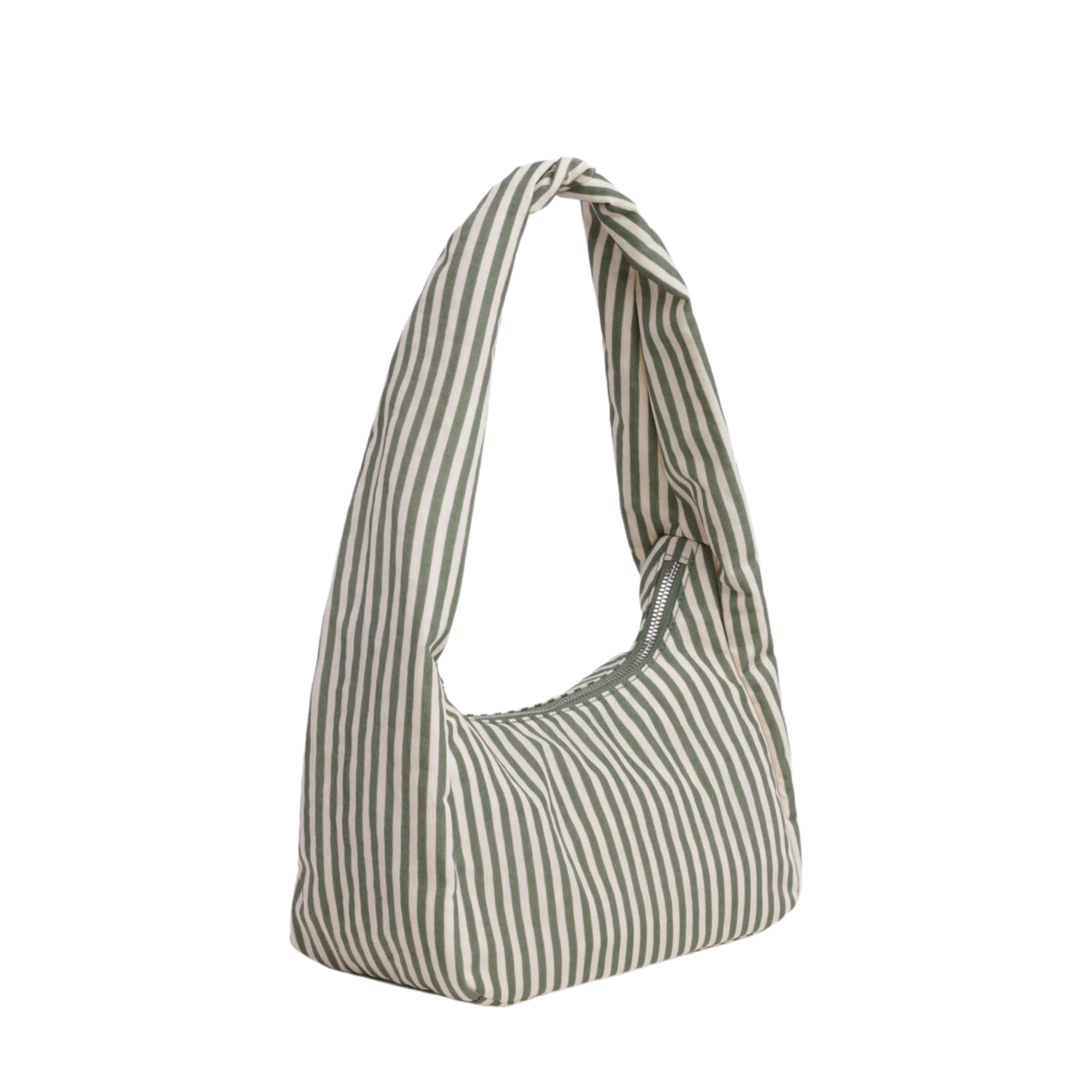 sage Striped baggu small meringue nylon handbag on a white background
