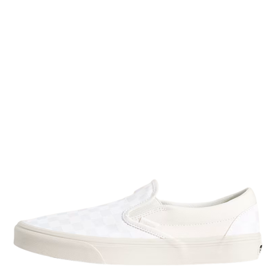 Beige  and white vans checkerboard slip-on sneaker on a white background