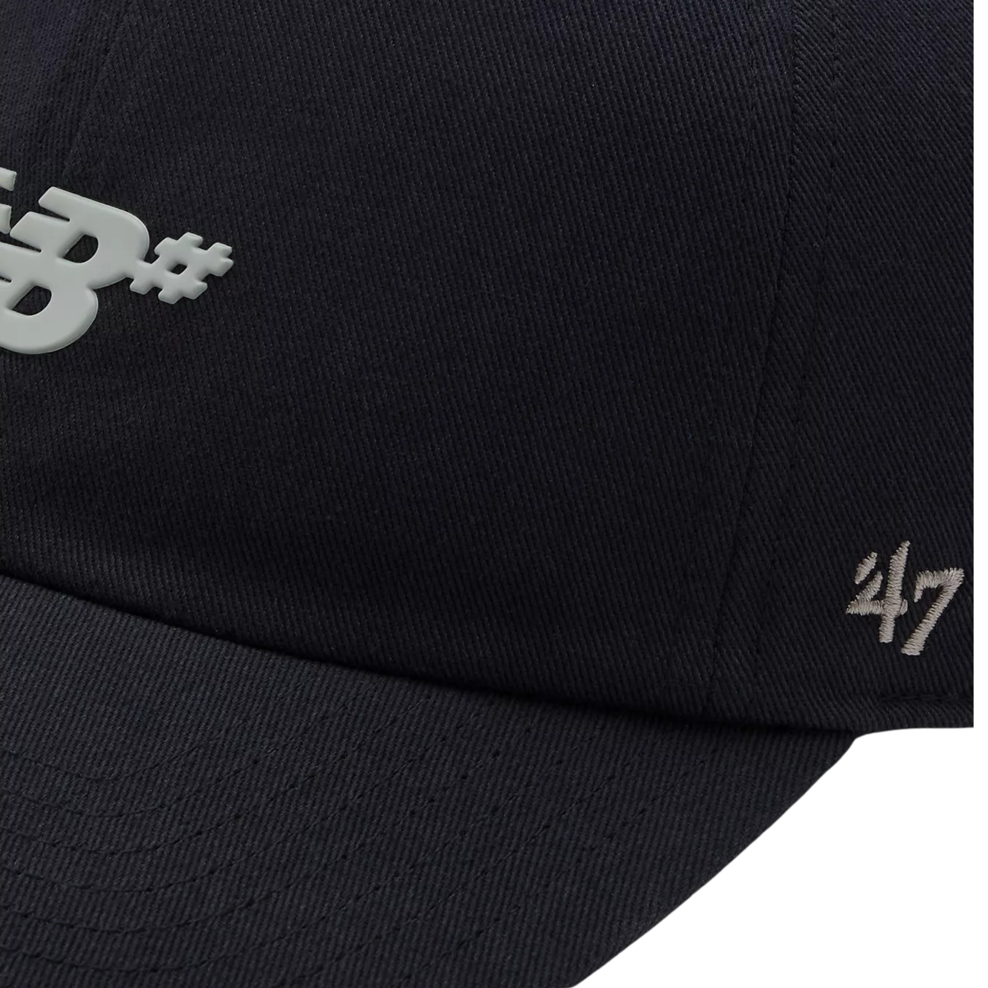 Black new balance numeric clean up hat with a logo on a white background