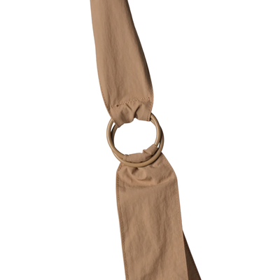 Beige thread slouchy shoulder bag on a white background