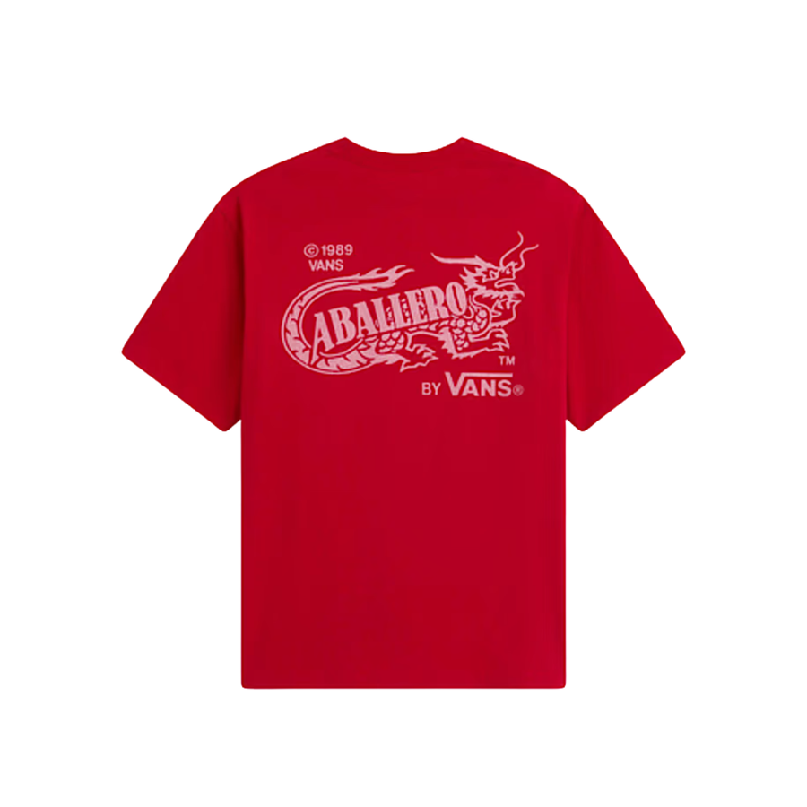 vans caballero tee shirt featuring a white dragon on a white background