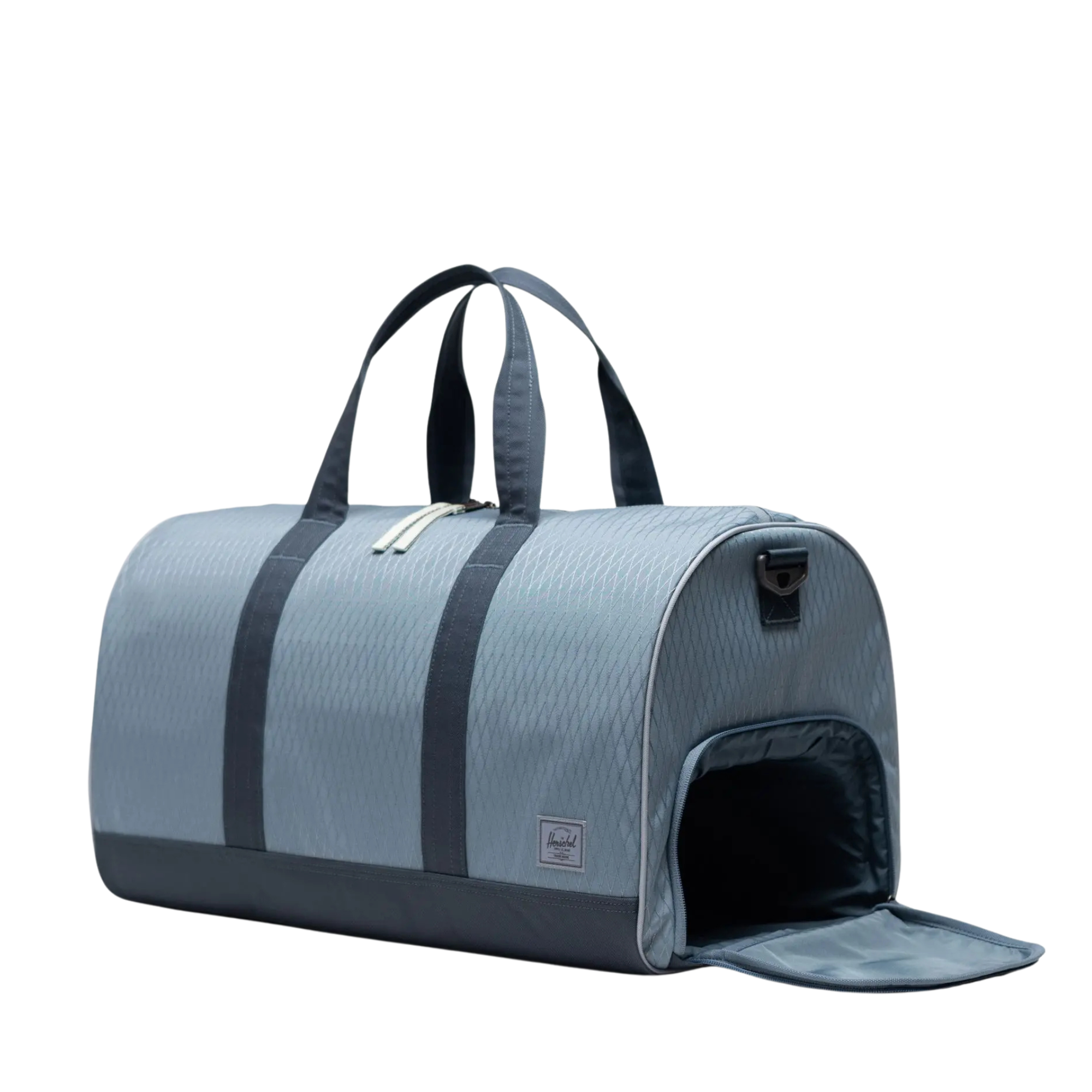 blue diamond patterened herschel novel duffle bag