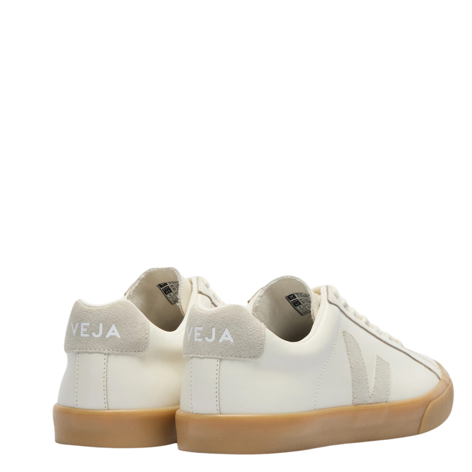 white leather veja esplar women's sneaker with gum sole