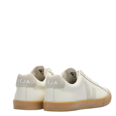 white leather veja esplar women's sneaker with gum sole