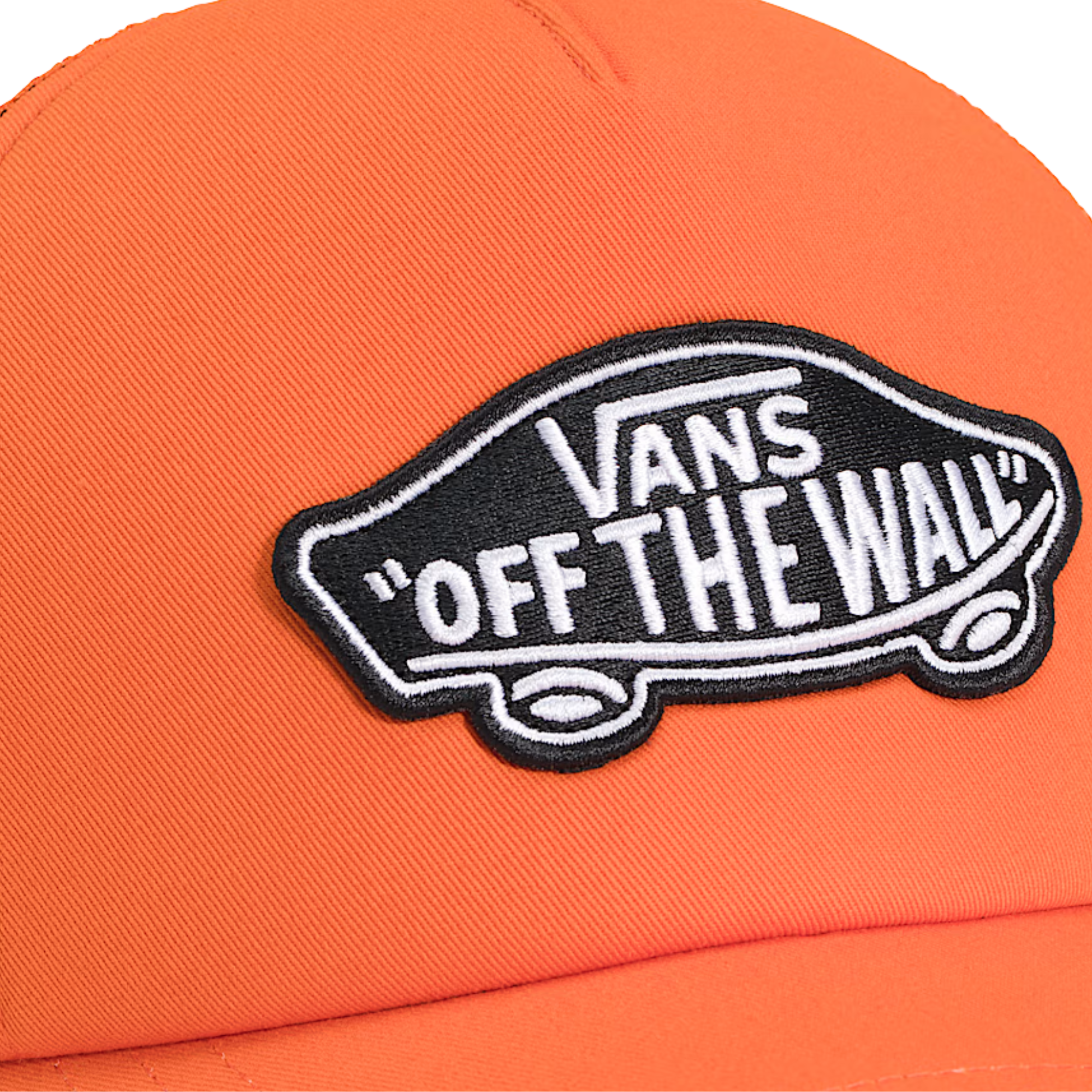 Orange cap with 'Vans Off The Wall' logo patch on a white background