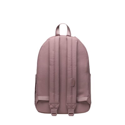 Pink herschel pop quiz backpack with a visible brand logo on a white background
