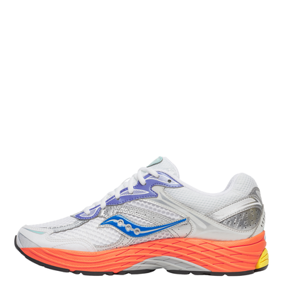 Colorful SAUCONY progrid omni 9 running shoe with a brand logo on a white background