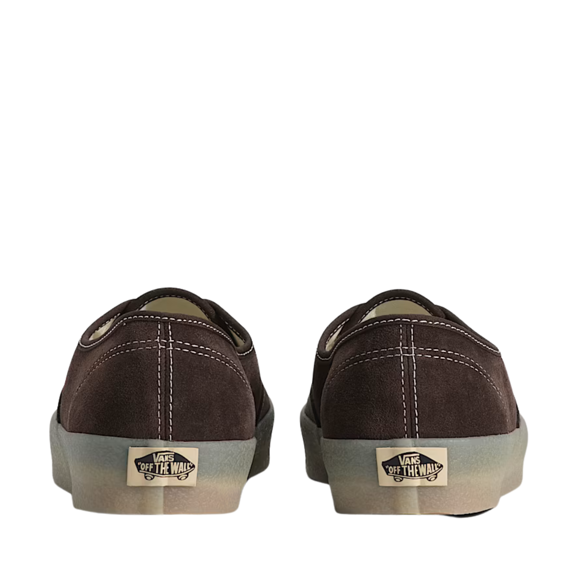 dark brown vans authentic sneaker with a crepe soleon a white background