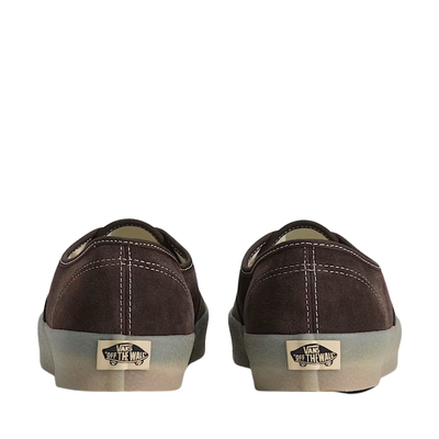 dark brown vans authentic sneaker with a crepe soleon a white background
