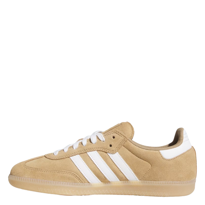 brown adidas samba adv skateboarding shoe with gum sole on a white background