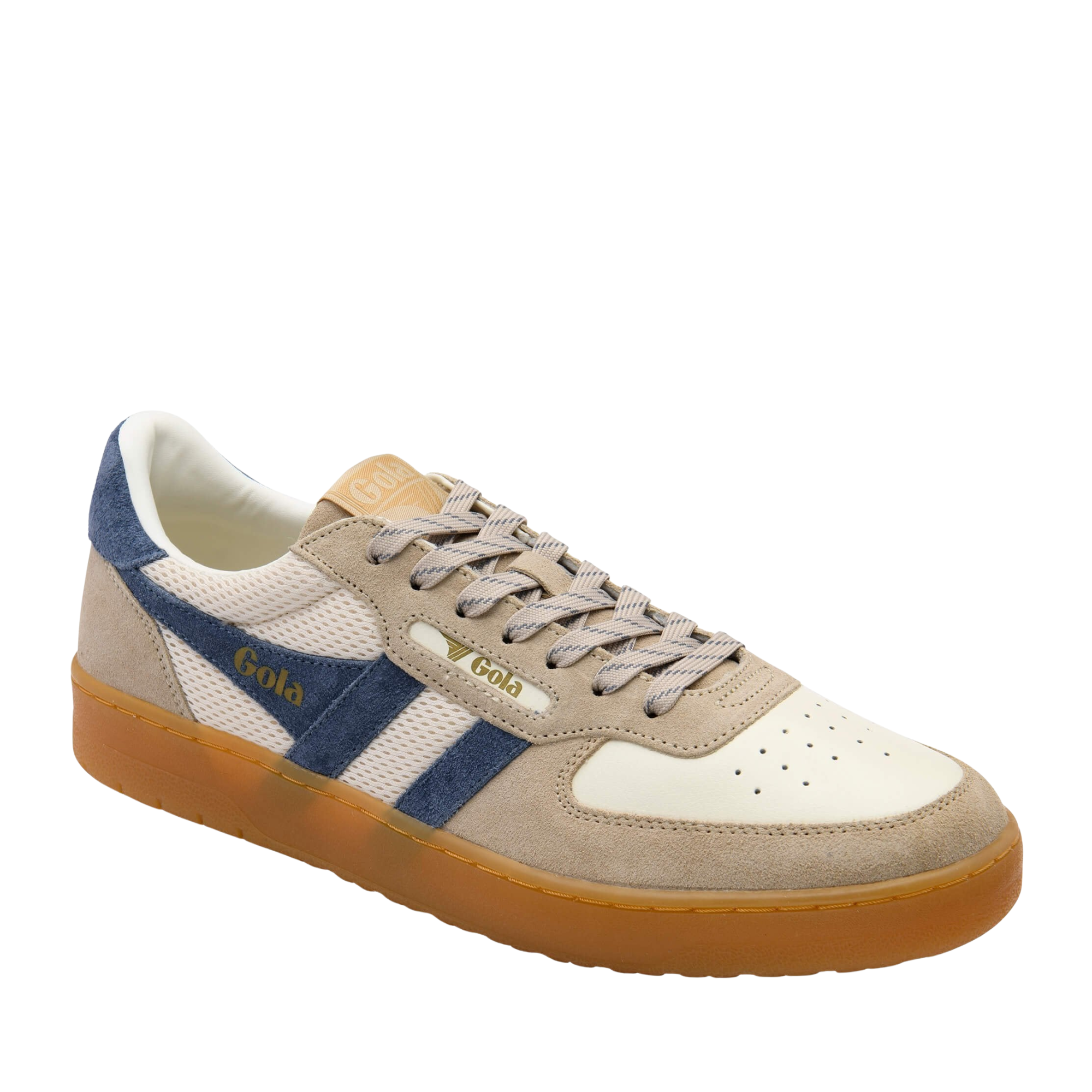 gola men's hawk '83 Sneaker with blue and brown design on a white background
