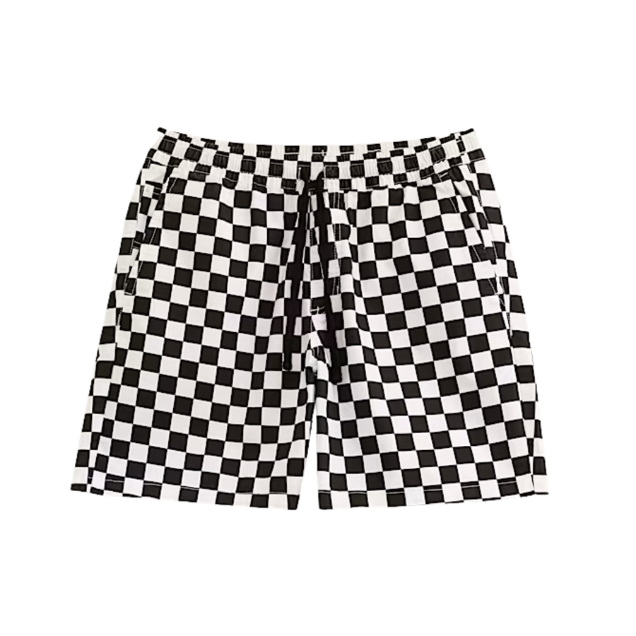 black and white vans checkered range relaxed shorts on a white background