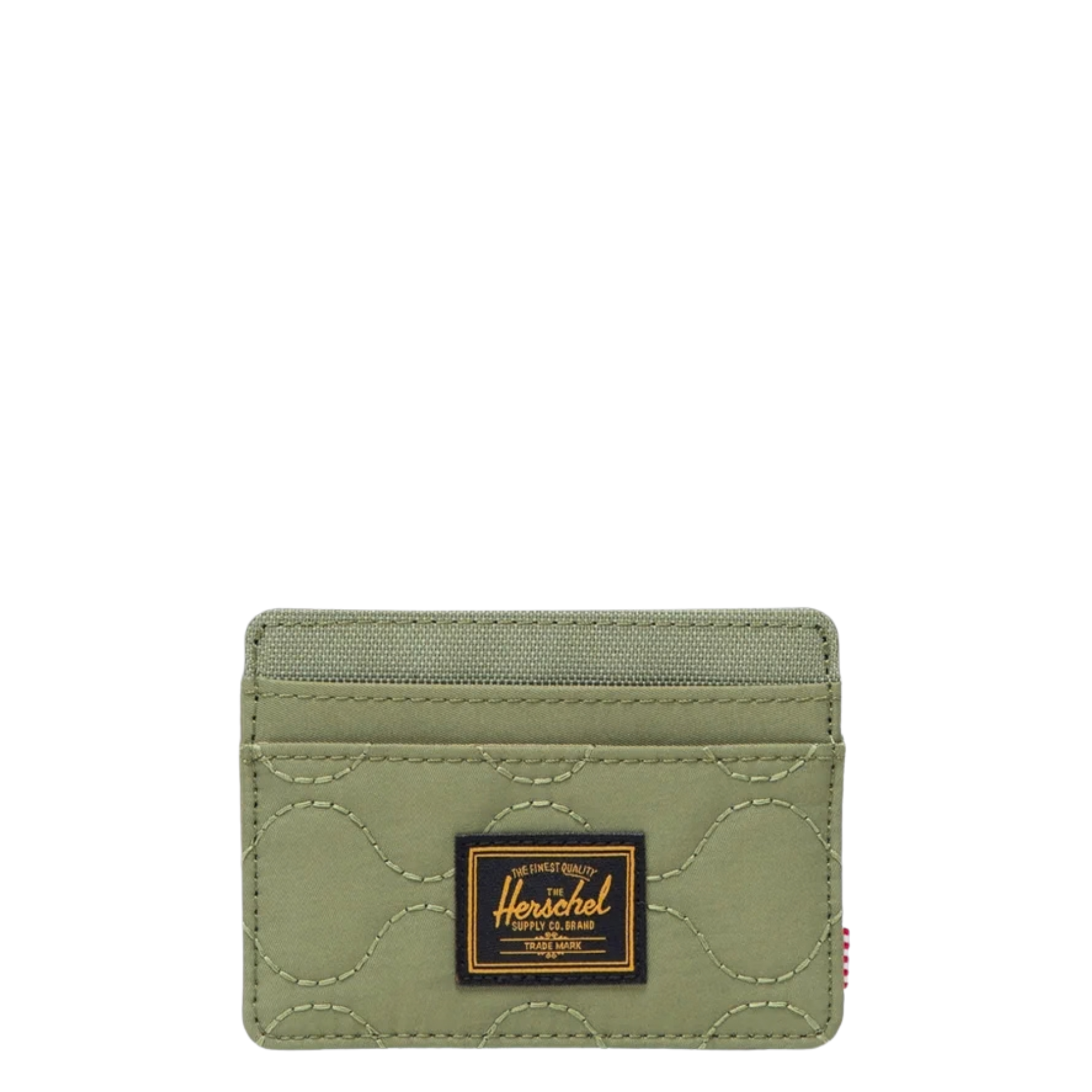 green quilted herschel charlie card wallet