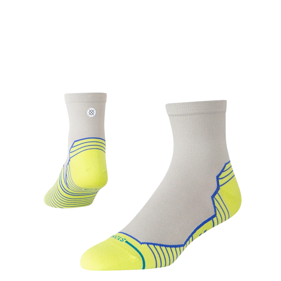 white and neon yellow ultralight stance pop out quarter height athletic socks