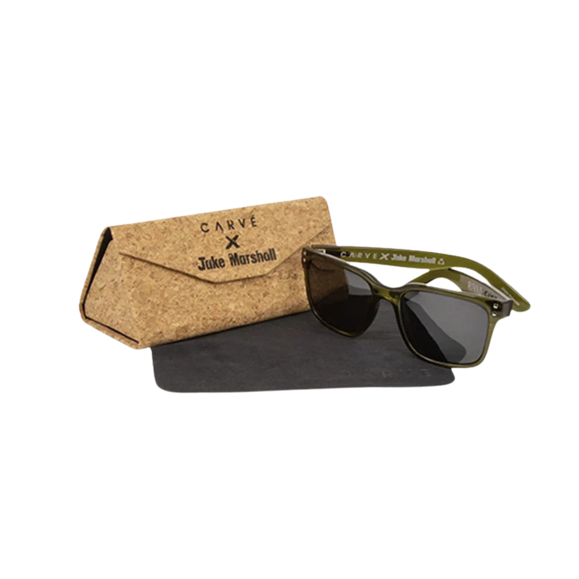 CARVE® Eyewear USA Rivals - Jake Marshall Recycled Crystal Forest Green with Gray Injected Polarized Lens sunglasses with cleaning cloth and cork case