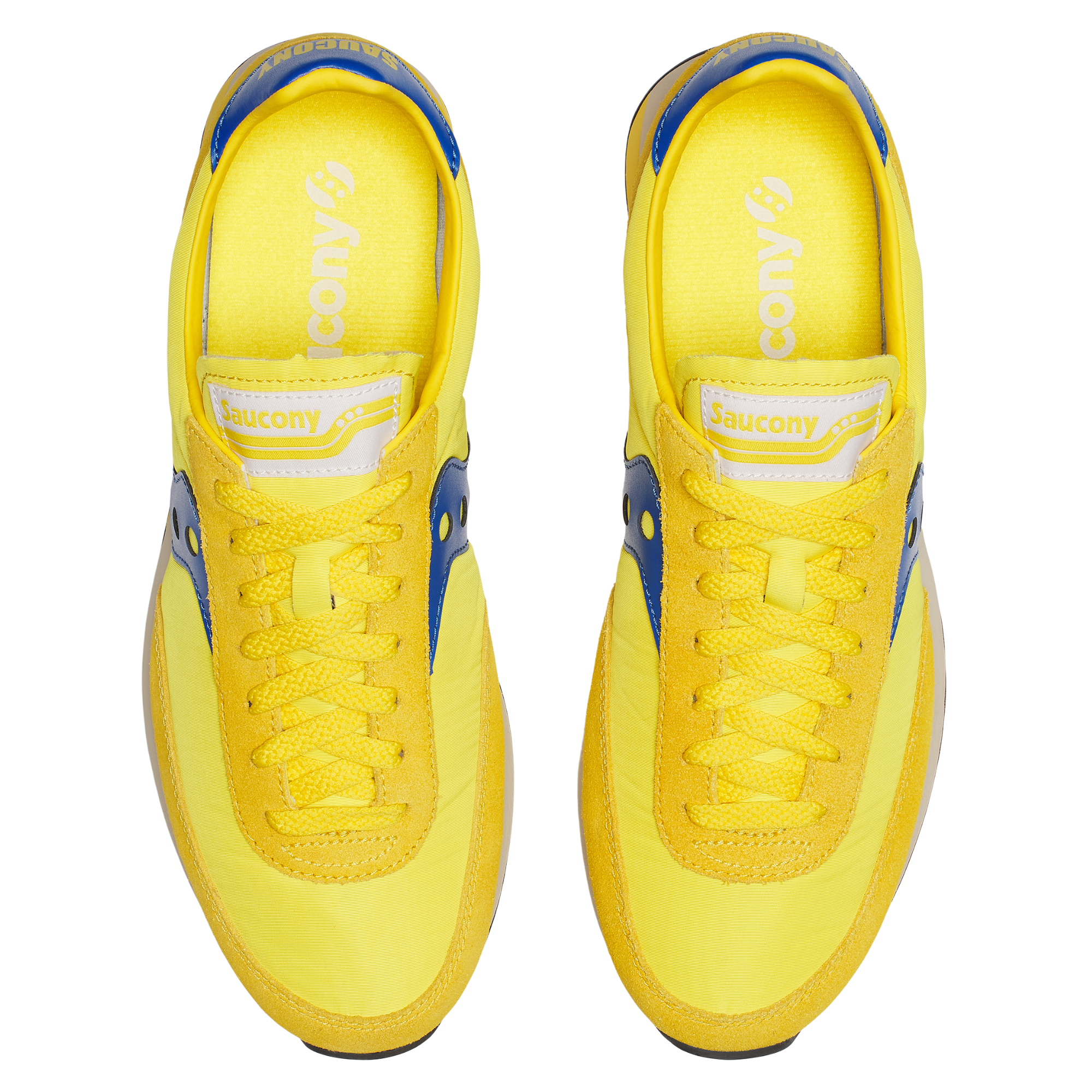 Yellow and blue saucony trainer 80 women's sneaker on a white background