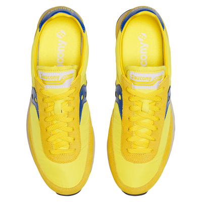 Yellow and blue saucony trainer 80 women's sneaker on a white background