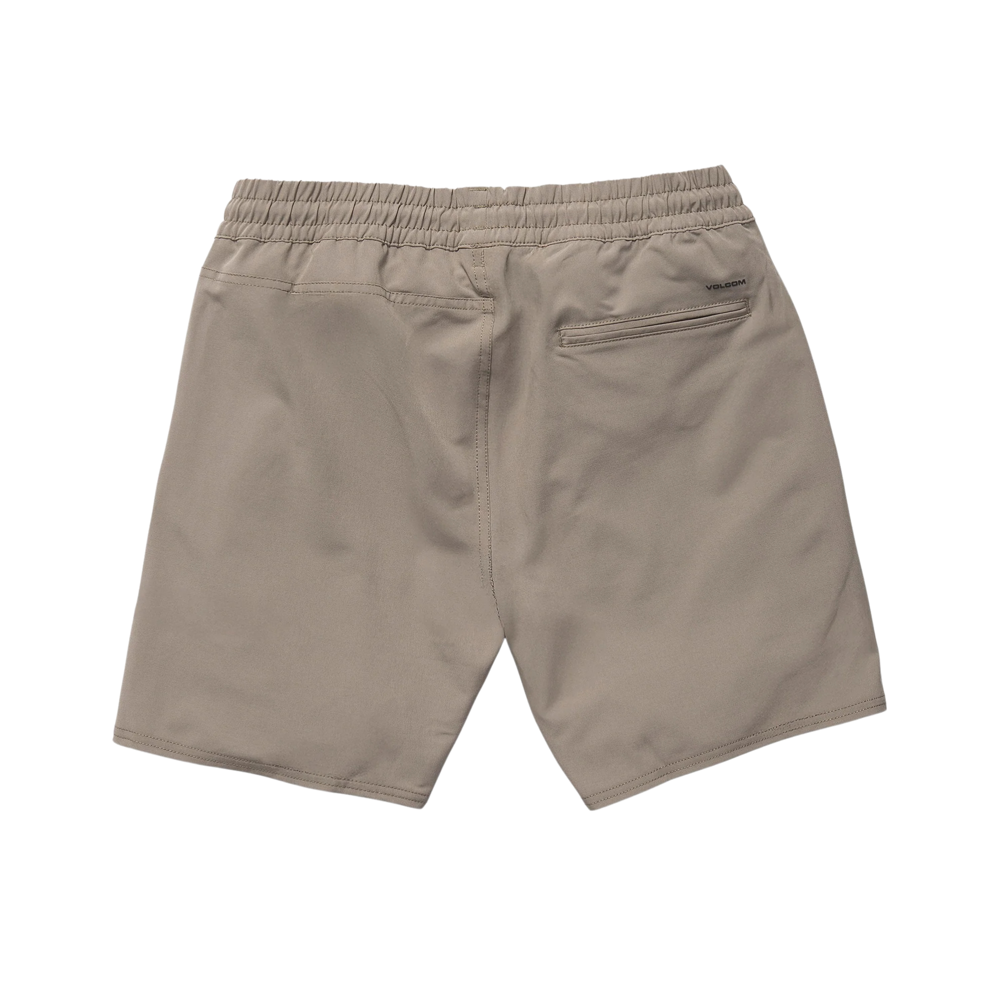 TAN volcom nomaly elastic waist shorts on a white background