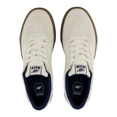 White new balance numeric 272 sneaker with brown sole on a white background
