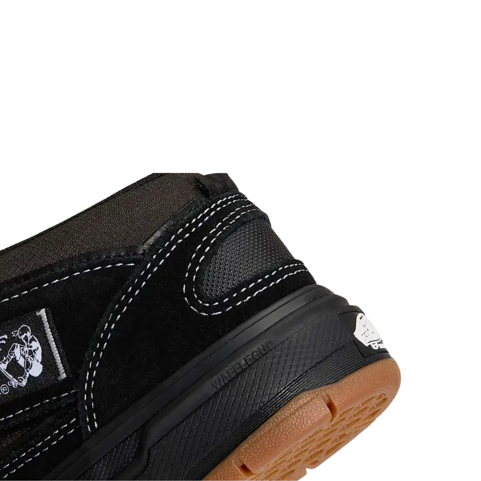 Black  vans united by skateboarding half cab mid-top sneaker with white laces on a white background