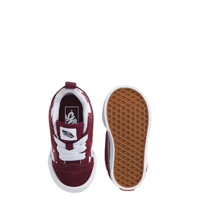 Red and white checkered vans toddler old skool toddler sneaker with elastic laces on a white background