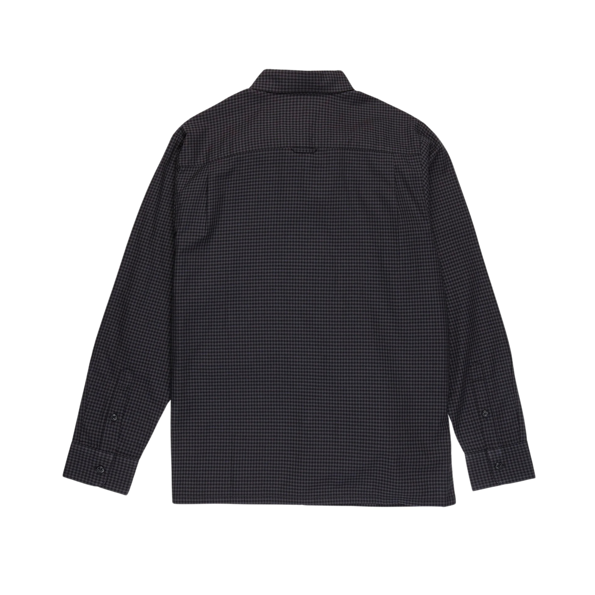 black long sleeve volcom button up shirt for men on a white background