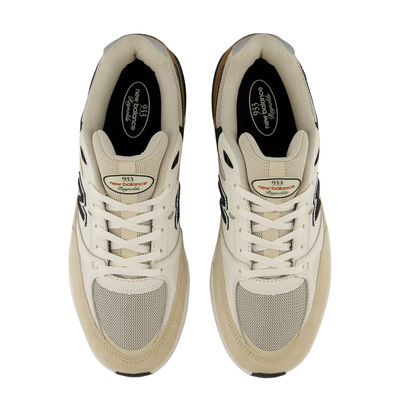 tan and brown men's new balance numeric andrew reynolds 933 skate shoe on a white background