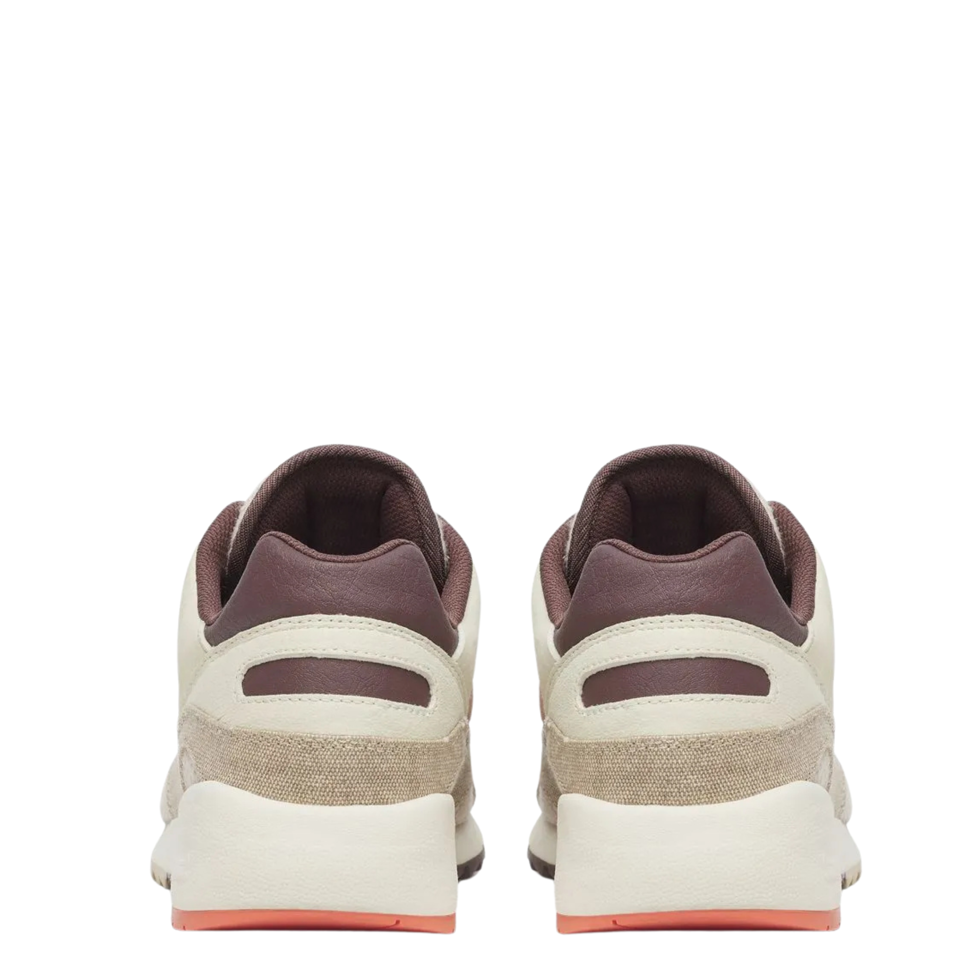 Beige saucony shadow 6000 women's sneaker with brown and pink accents on a white background