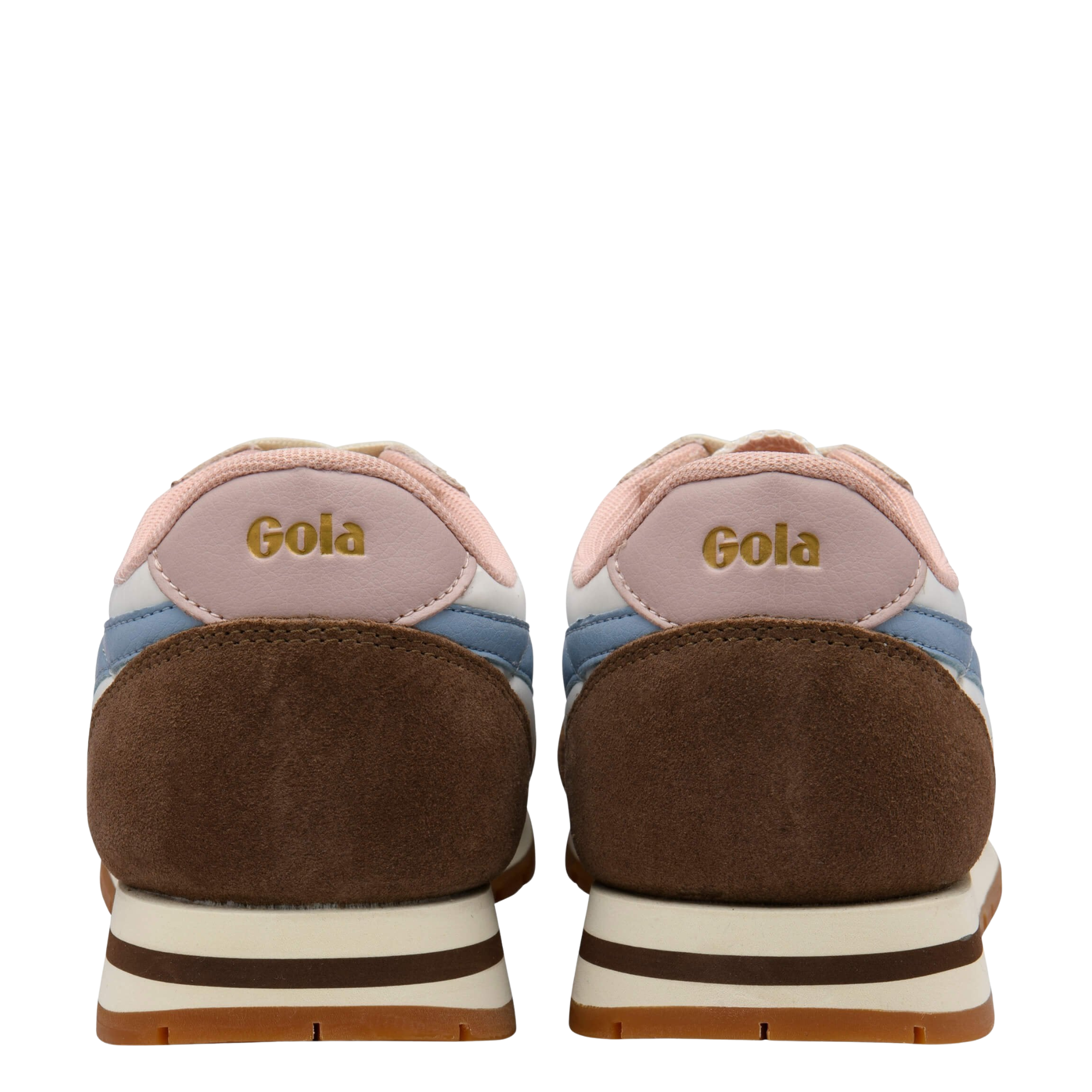 Multicolored gola daytona chute women's sneaker with brown, blue, and white design on a white background