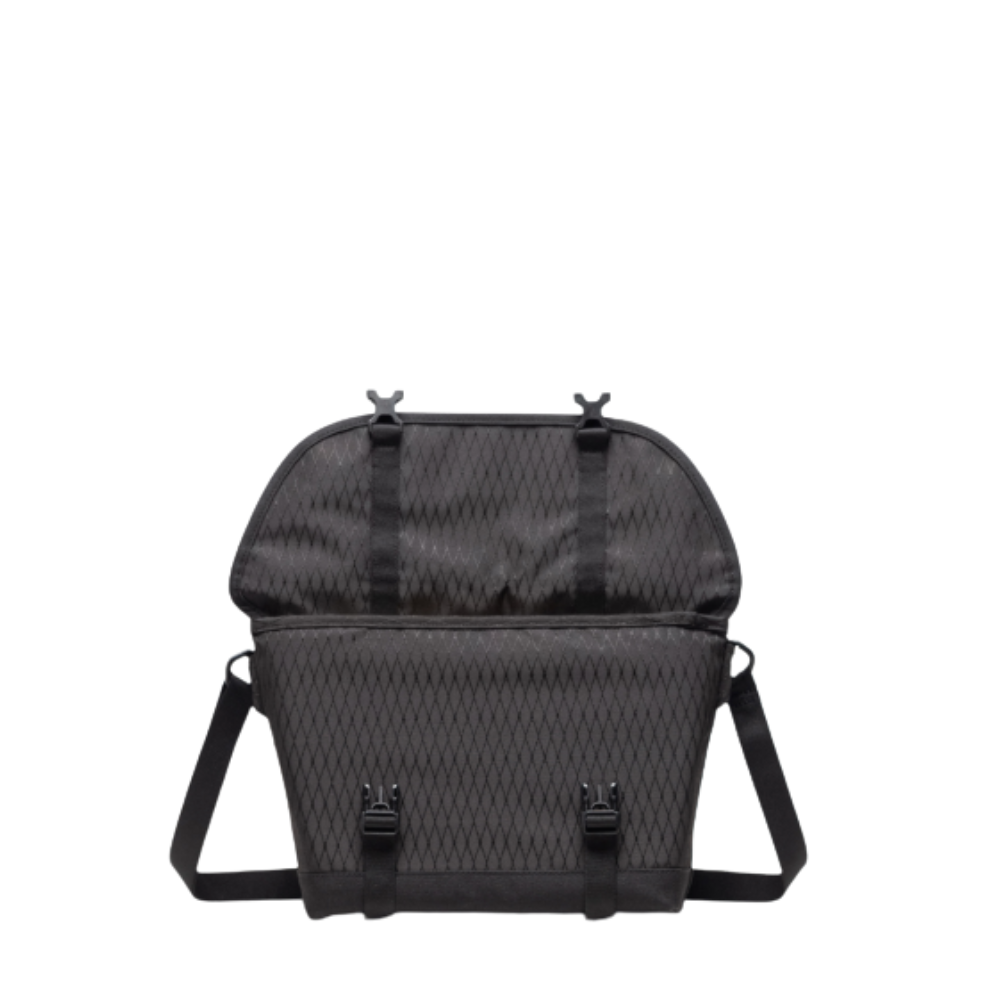 Black PATTERNED herschel messenger bag on a white background