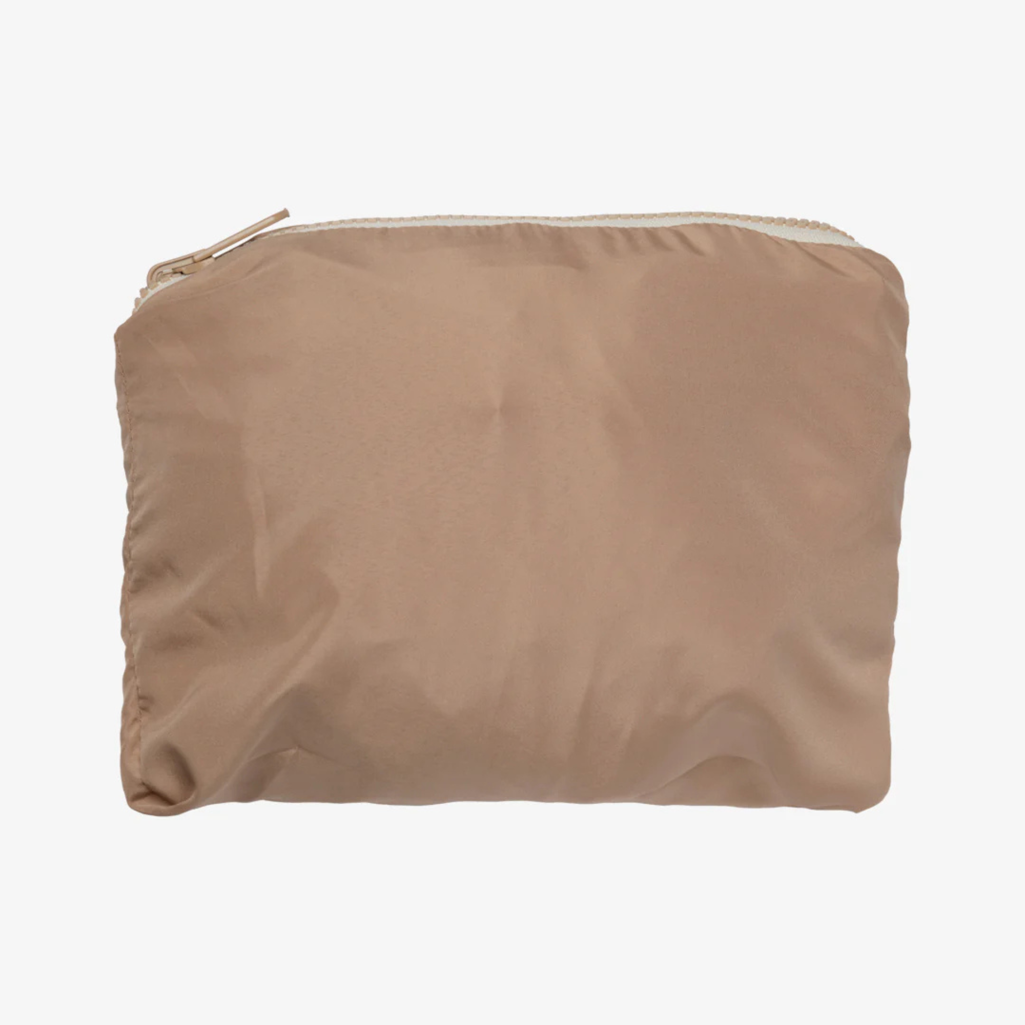 Beige thread slouchy shoulder bag on a white background