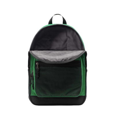 Green and black herschel kaine backpack on a white background