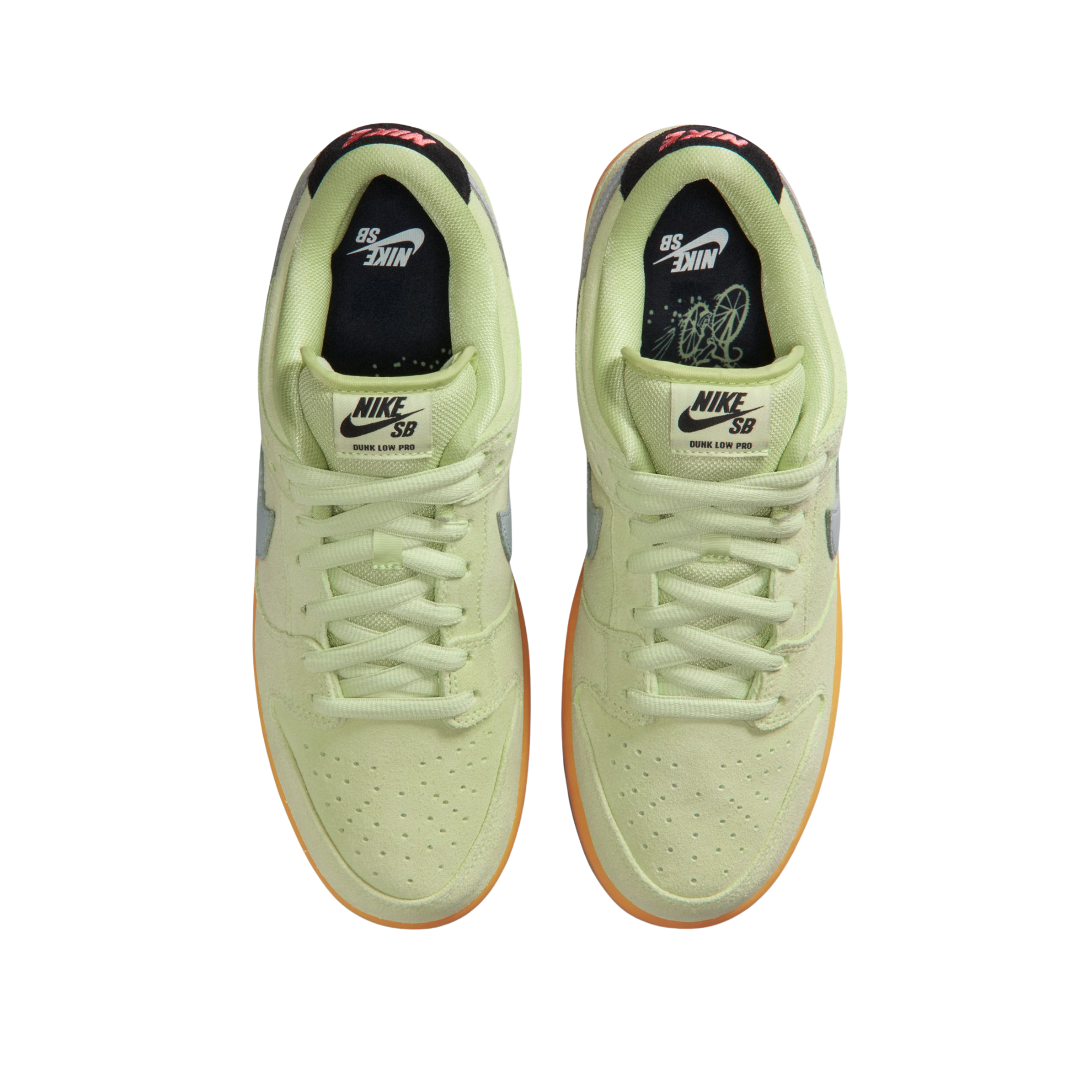 Light green nike sb verdugo mountains nike sb dunk low sneaker with a gray swoosh logo on a white background