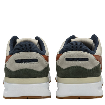 Multicolored gola men's delta sneaker with brown, green, and beige accents on a white background
