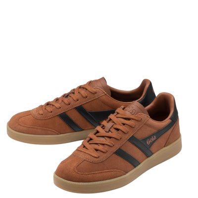 orange men's gola viper trainer with black stripes and gum sole on a white back ground