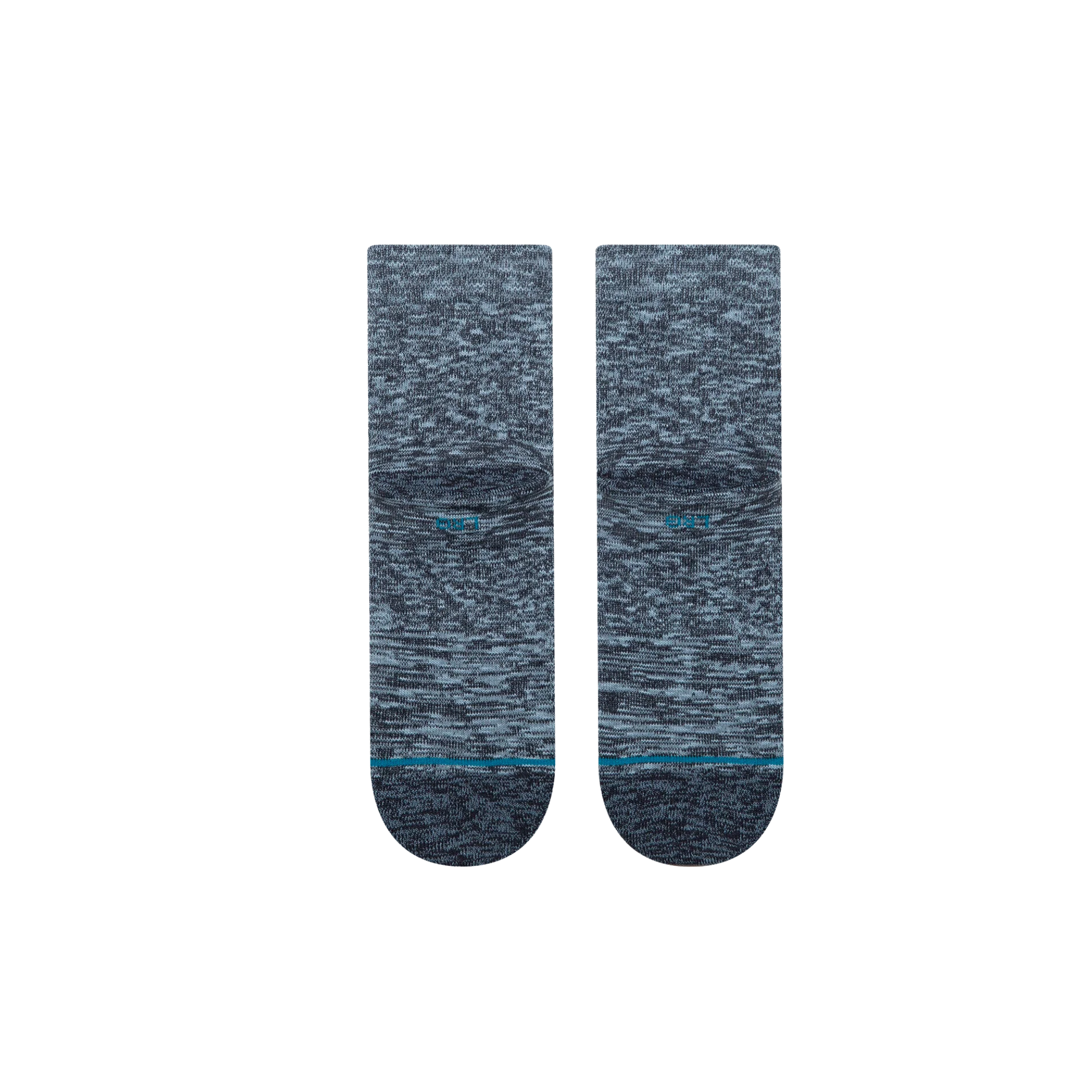 A pair of Stance slub quarter socks in a heathered slate blue and gray colorway, featuring a small blue logo on the side and a thin teal stripe near the toe, shown against a plain white background.