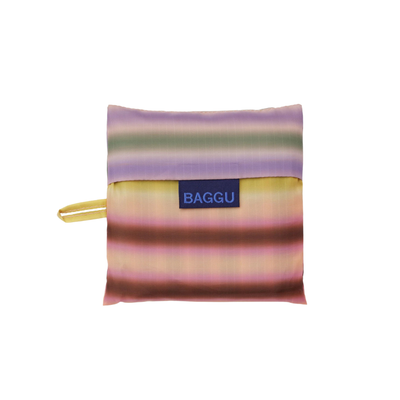 Striped pouch with 'BAGGU' logo on a white background