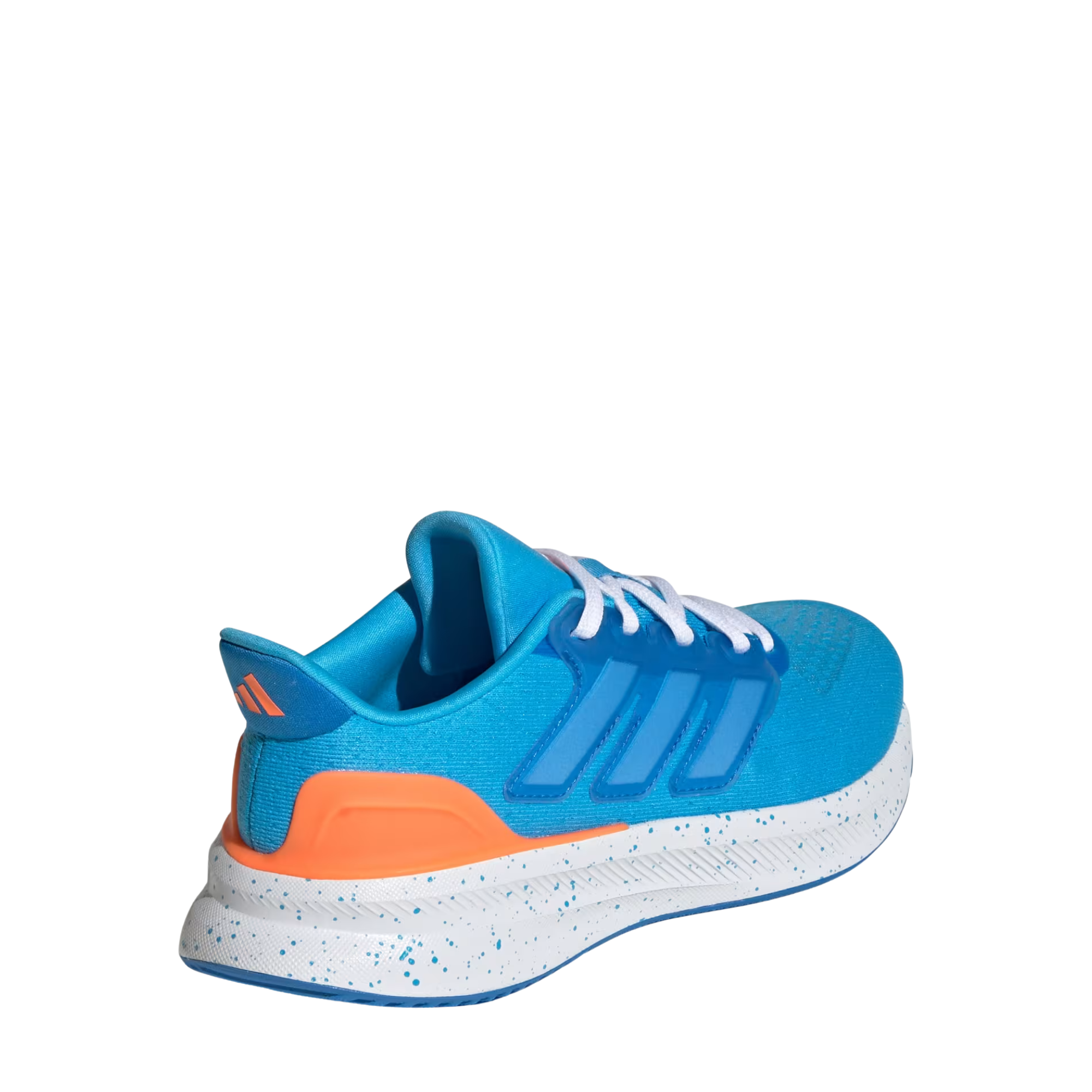 Blue adidas juniors ultrarun 5 running shoe with orange accent on a white background