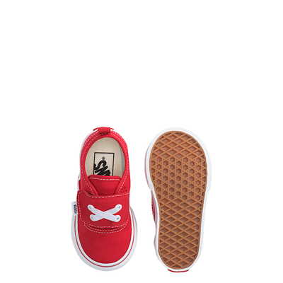 Red vans authentic elastic children's sneakers with white laces on a white background