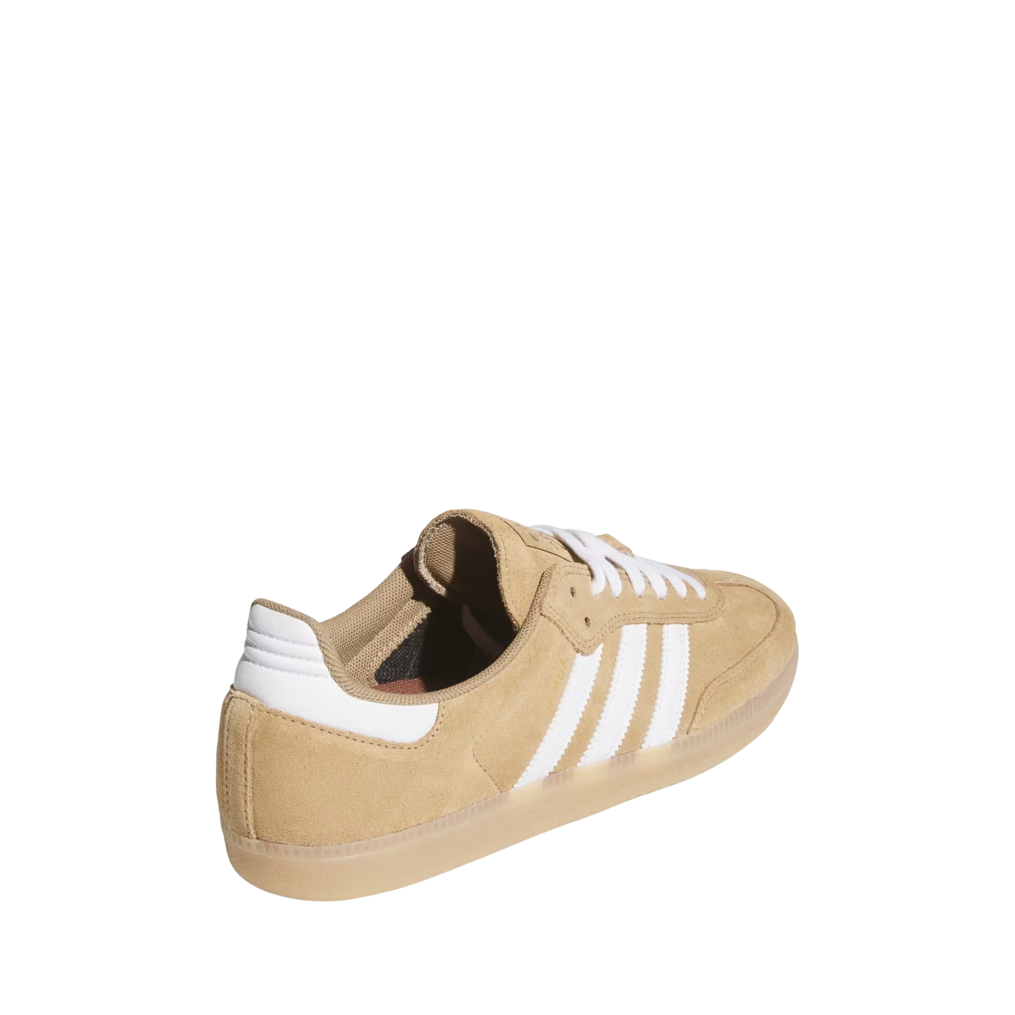 brown adidas samba adv skateboarding shoe with gum sole on a white background